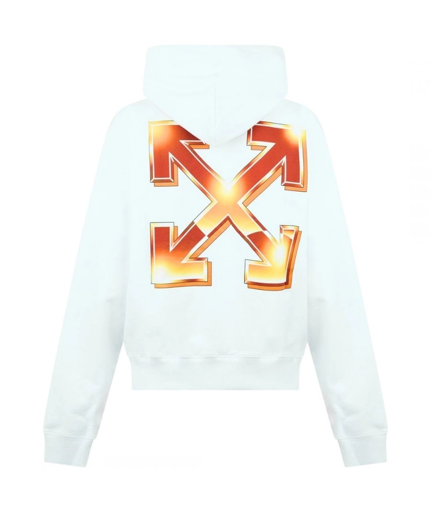 Off White Mens Orange Metal Arrow Logo Skate White Hoodie Cotton - Size Large